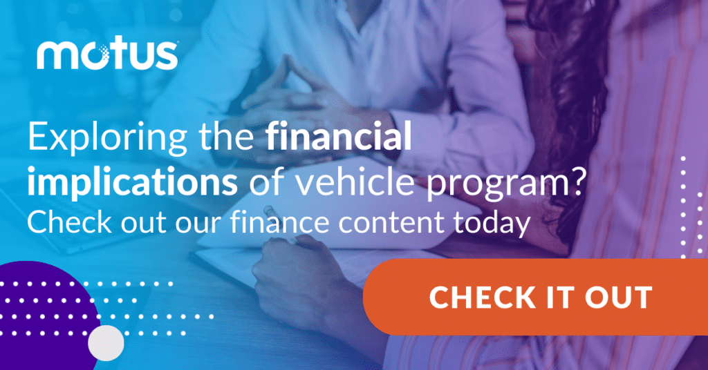 Graphic stating "Exploring the financial implications of vehicle program? Check out our finance content today" with button to check it out, paralleling business insights