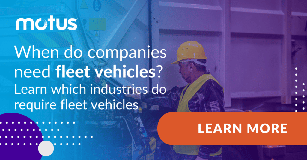 Graphic that states "When do companies need fleet vehicles? Learn which industries do require fleet vehicles" with button to "Learn More." Aligns with When To Replace Fleet Vehicles message