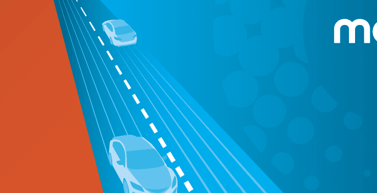 Illustration of two blue cars passing each other on a road