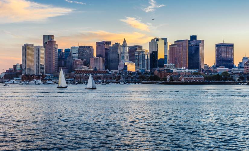 City skyline overlooking water