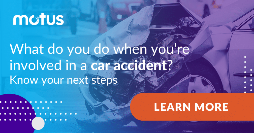 graphic stating "What do you do when you’re involved in a car accident? 
Know your next steps" with button to learn more, paralleling driving safely this holiday season