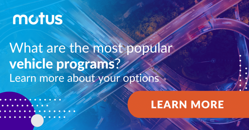 Graphic stating "What are the most popular vehicle programs? Learn more about your options" with button to learn more, evoking FAVR vehicle reimbursement plan