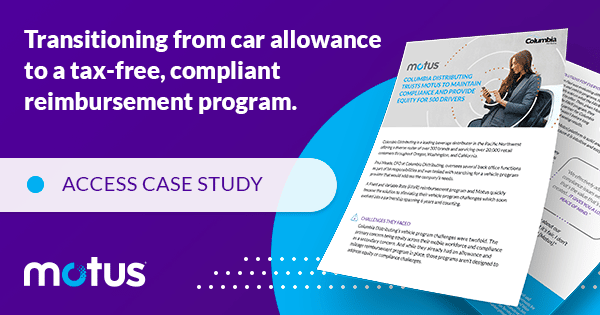 graphic stating "transitioning from car allowance to a tax-free, compliant reimbursement program," providing access to case study