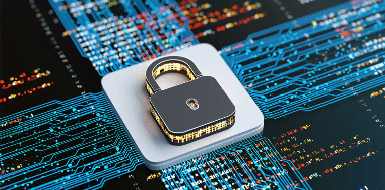 image of a padlock on circuitry, evoking The Security Tradeoffs of BYOD and Potential BYOD Security Solutions