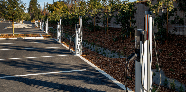 image of electric vehicle charging stations evoking electric vehicle infrastructure