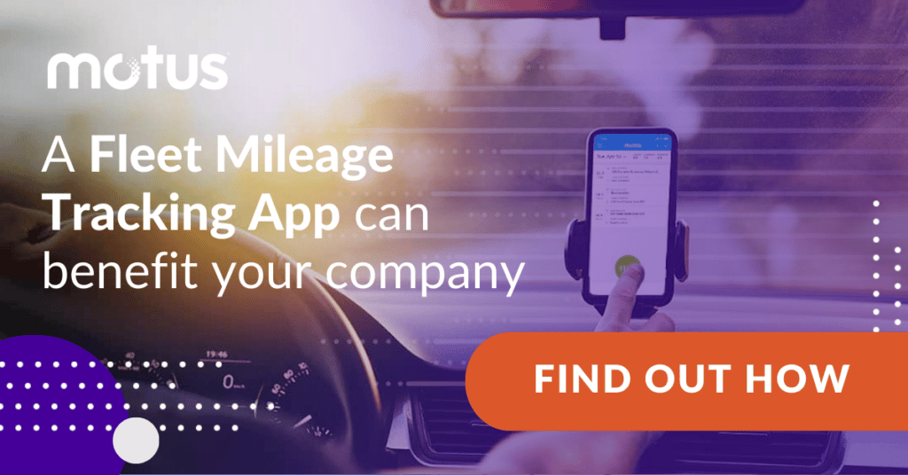 graphic stating A Fleet Mileage Tracking App can benefit your company with a button to find out how, paralleling topic of fleet management companies