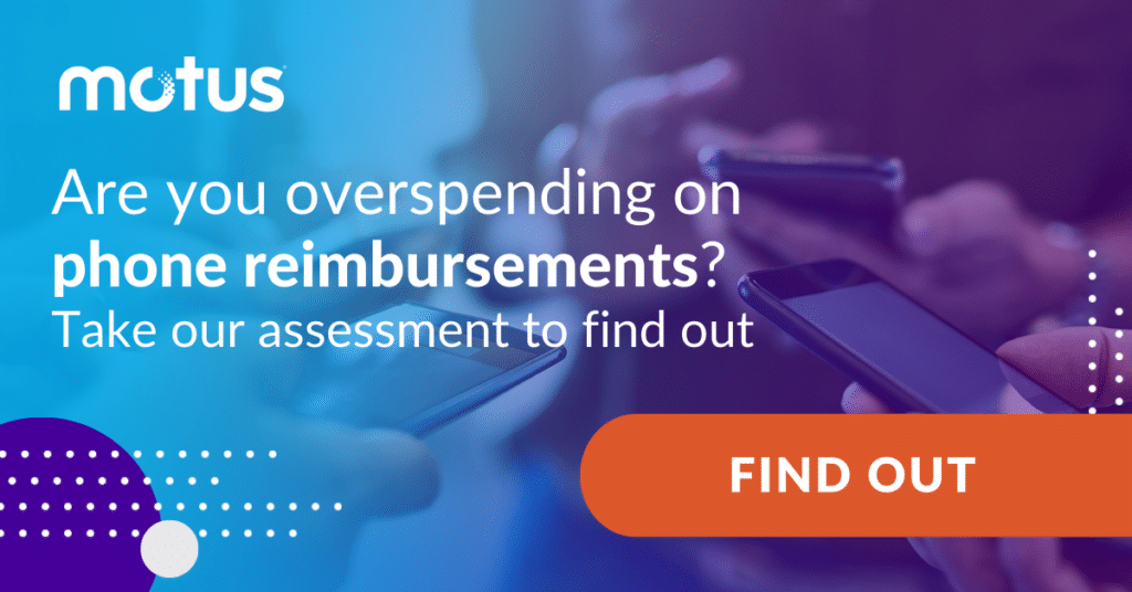 Graphic stating "Are you overspending on phone reimbursements? Take our assessment to find out" with button to find out, evoking BYO bring your own