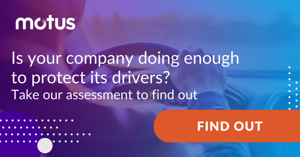 Graphic stating "Is your company doing enough to protect its drivers? Take our assessment to find out" with button to find out, parallel to vehicle reimbursement program