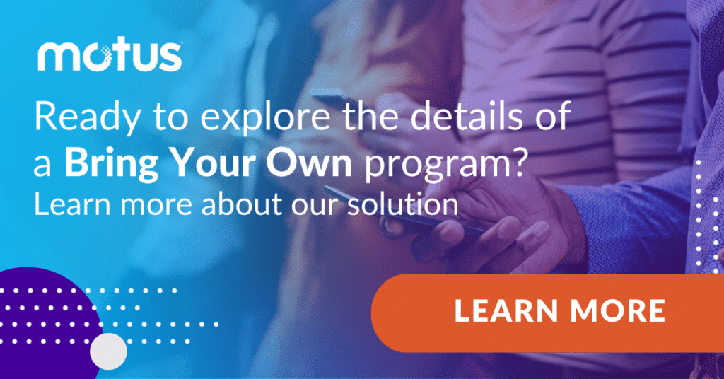 graphic stating "Ready to explore the details of a Bring Your Own program? Learn more about our solution" with button to learn more, paralleling implementing a BYO program