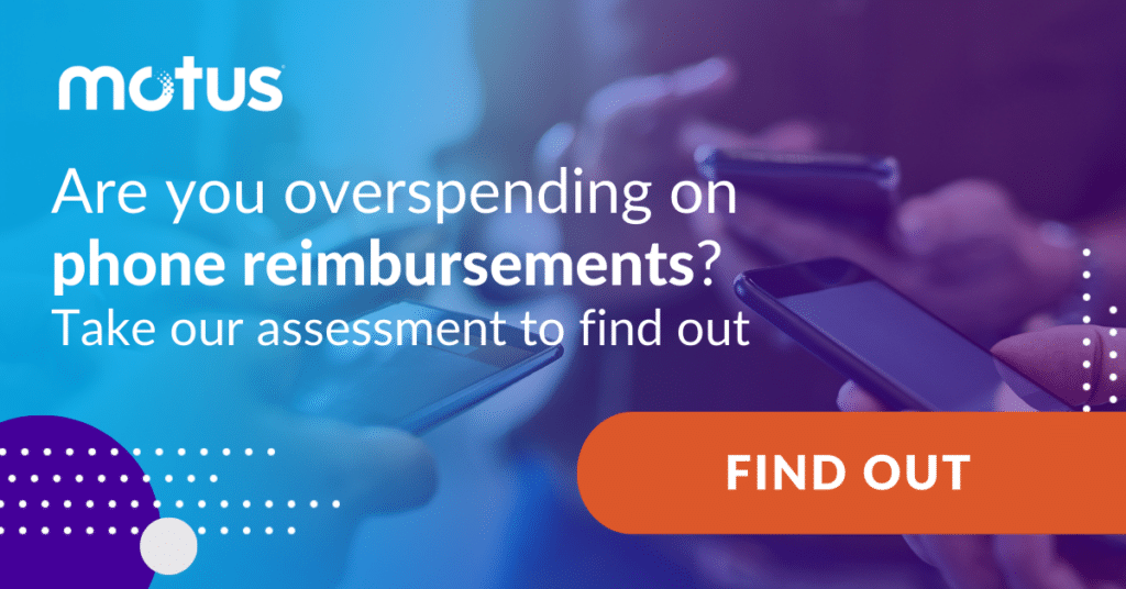 Graphic stating "are you overspending on phone reimbursements? Take our assessment to find out" with button to Find Out, paralleling BYOD