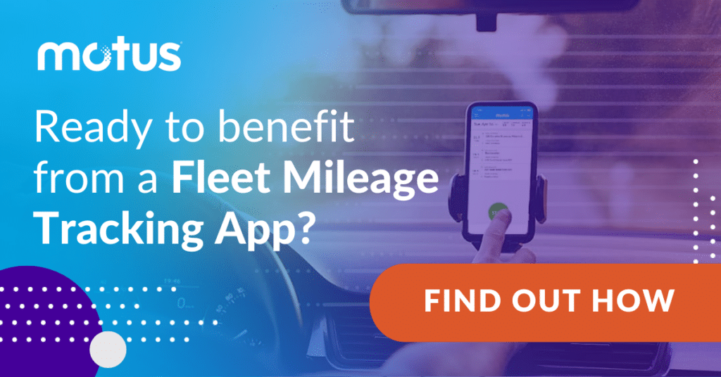 graphic stating "Ready to benefit from a Fleet Mileage Tracking App?" with button to "find out now" paralleling fleet vehicle mileage reporting