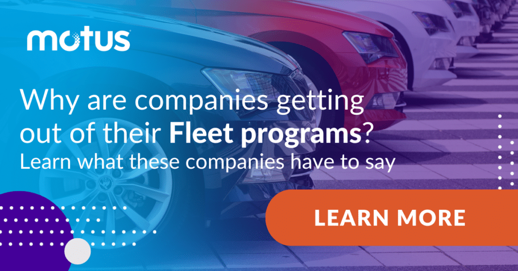 graphic stating "Why are companies getting out of their Fleet programs? Learn what these companies have to say" with button to learn more, paralleling fleet vehicle mileage reporting