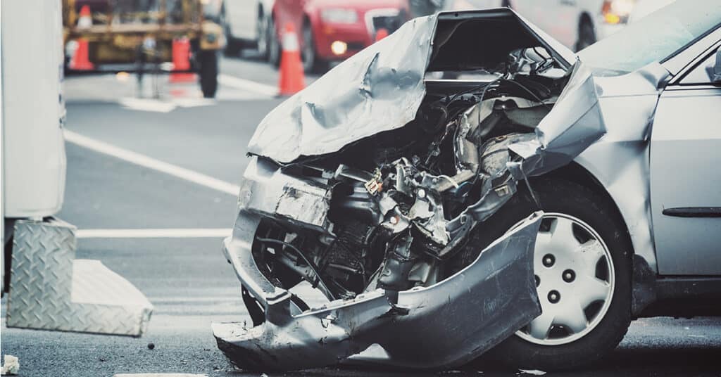 damaged car, evoking what to do after a car accident