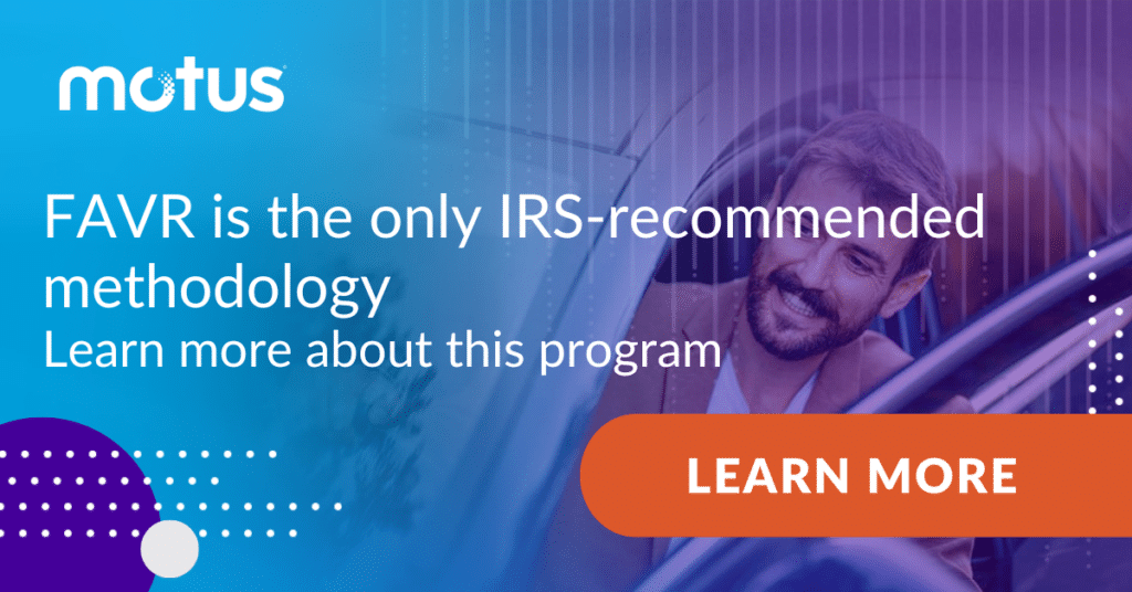 graphic stating "FAVR is the only IRS-recommended methodology Learn more about this program" with button to learn more, paralleling transitioning out of a cents-per-mile program
