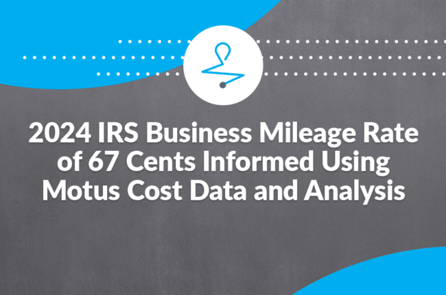 graphic stating "2024 IRS Business mileage rate of 67 cents informed using Motus cost data and analysis"