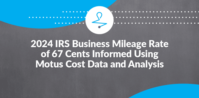 graphic stating "2024 IRS Business mileage rate of 67 cents informed using Motus cost data and analysis"