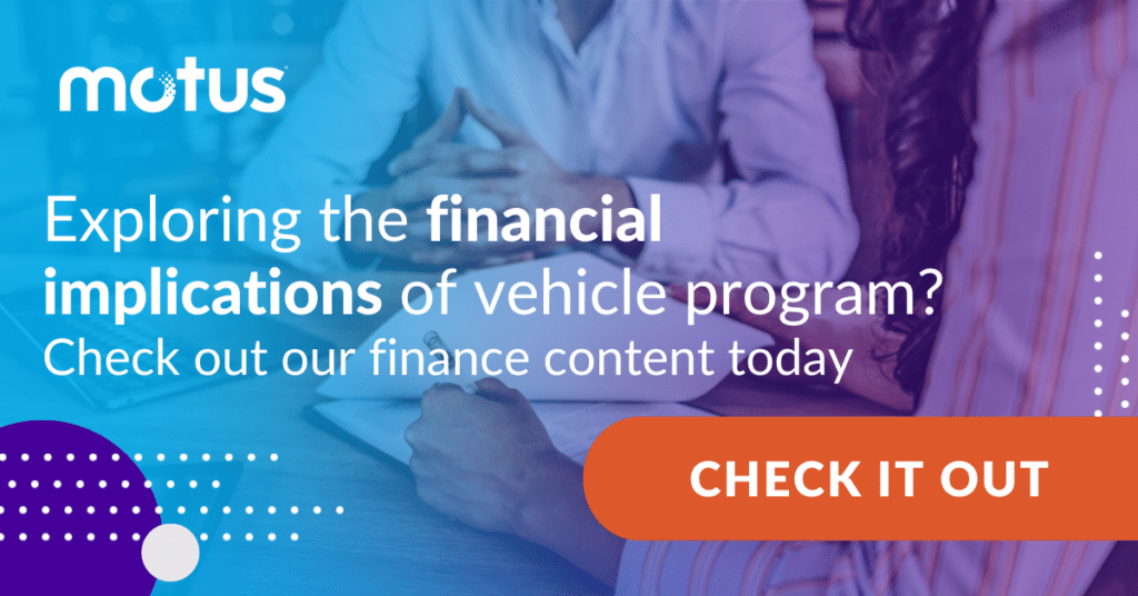 Graphic reading "Exploring the financial implications of vehicle program? Check out our finance content today" and "Check it out"